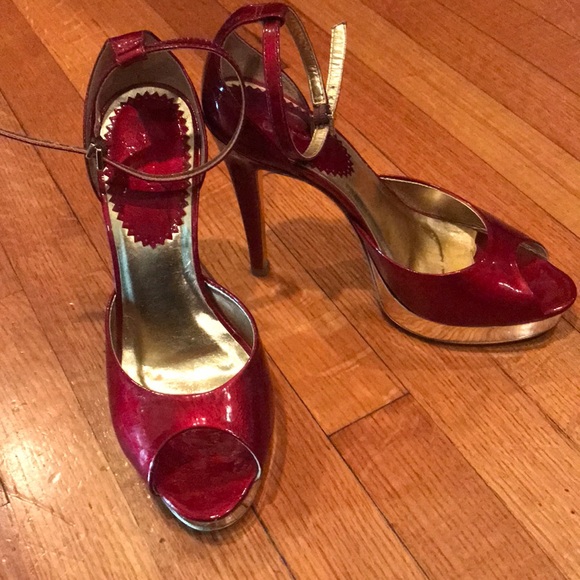 Aldo Red Patent Leather Peep Toe Heel - Picture 2 of 5